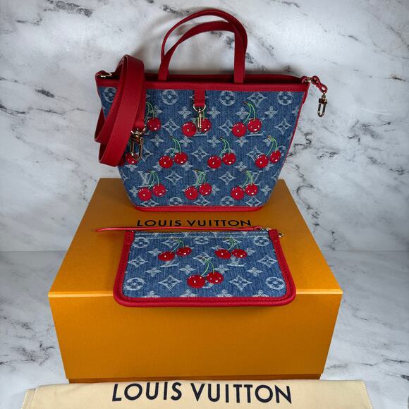 Louis Vuitton Denim Cherry Neverfull Inside Out BB LV x TM Murakami 2025 New - Picture 1 of 16